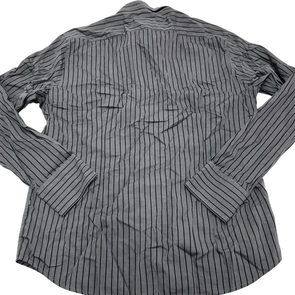 HUGO BOSS Shirt Mens XL Gray‎ Lucas Striped Button Down Fitted Long Sleeve